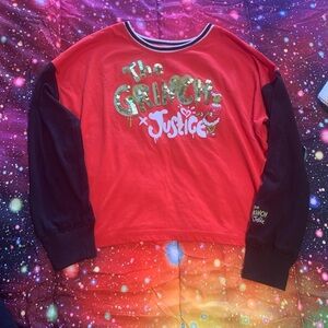 Justice The Grinch Orange  Pullover Sweatshirt with Black Accent